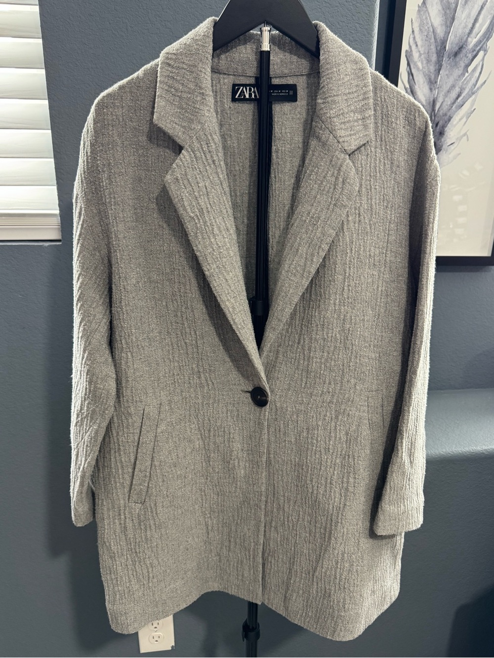 Zara Light Gray Ribbed Single-Button Blazer Jacket